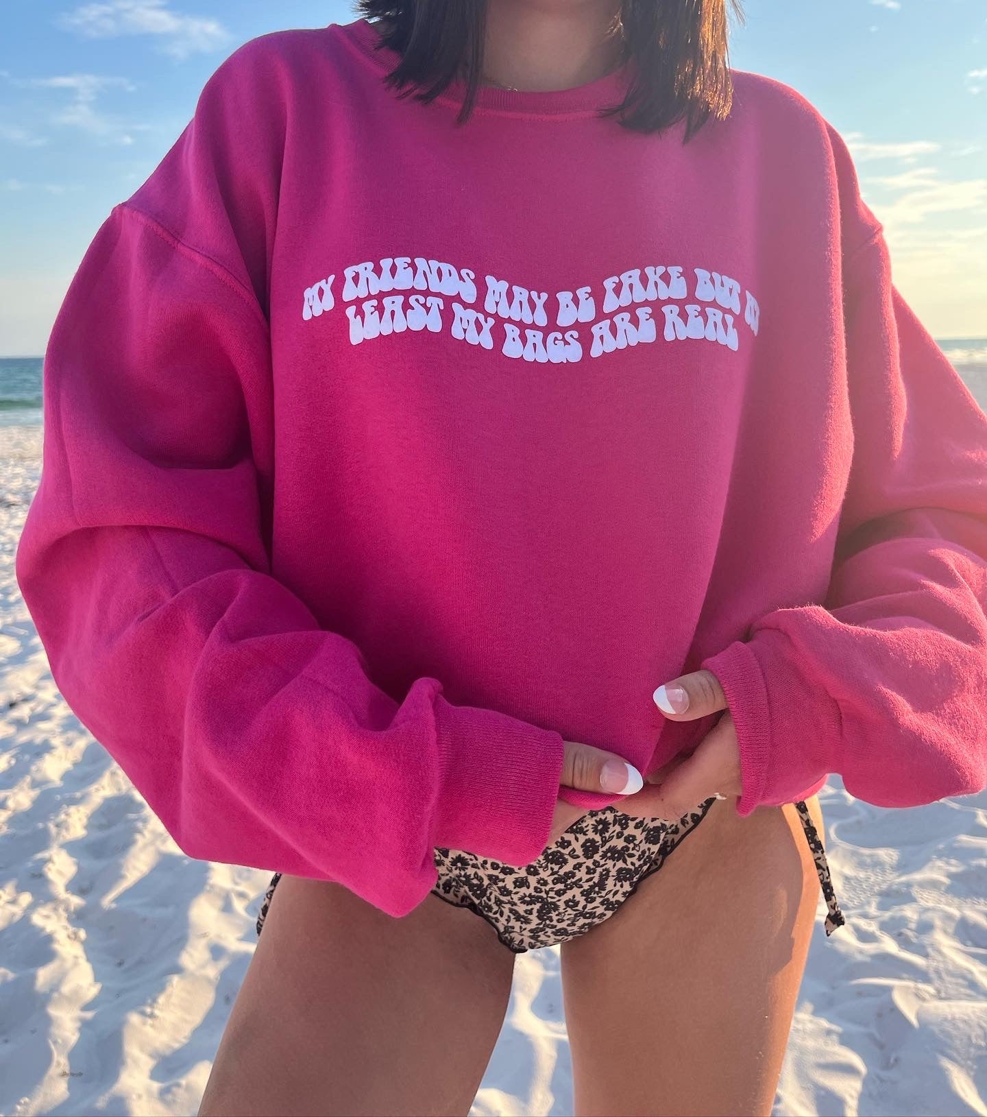 My Friends May Be Fake Puff Print Crewneck