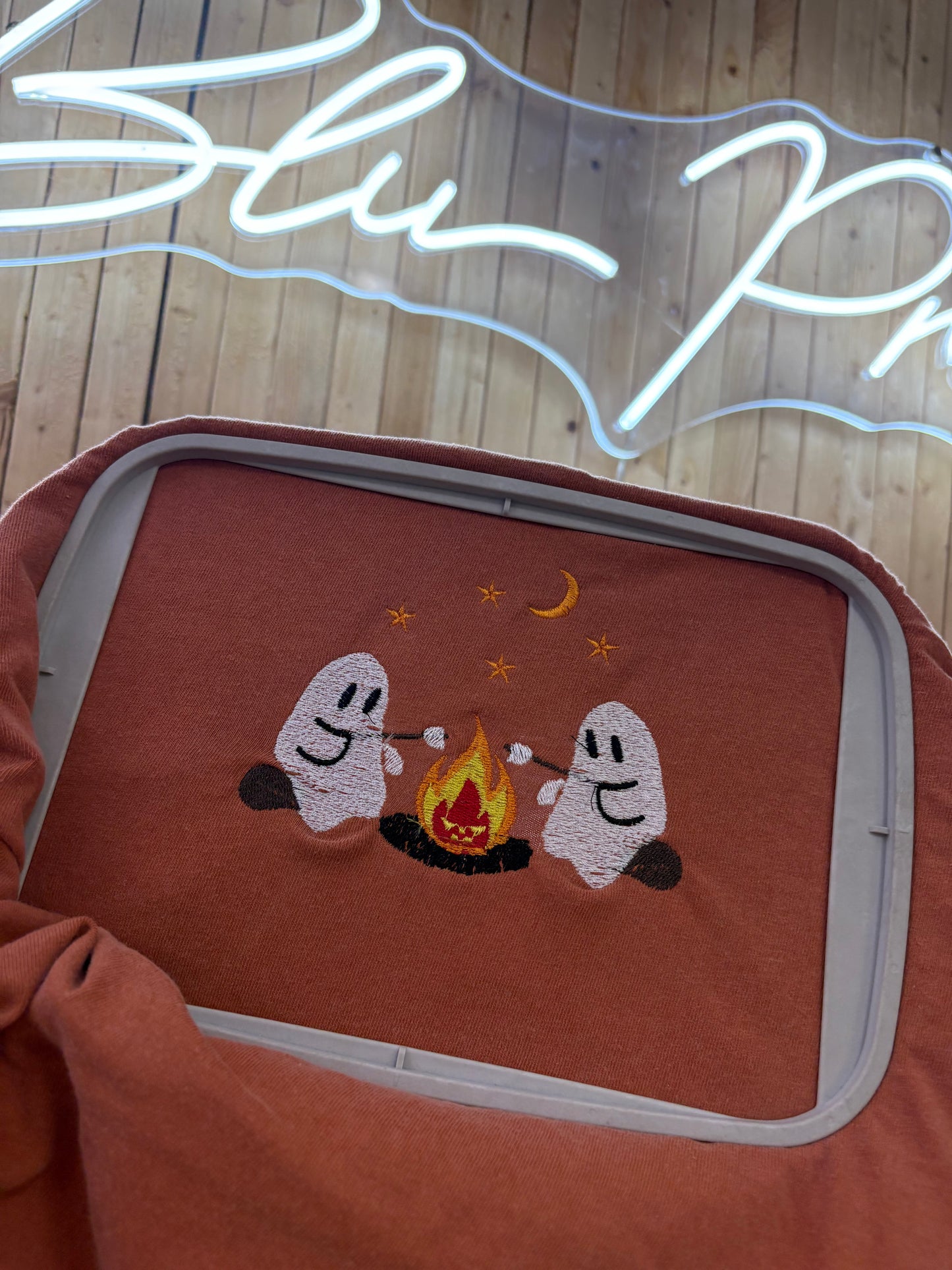 Ghosty Campfire Spooky Embroidered Tee