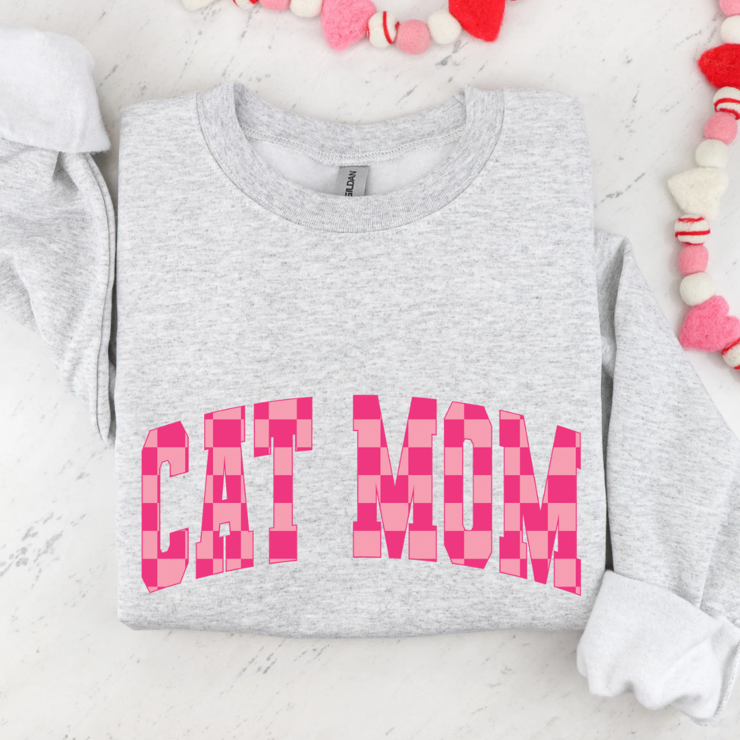 Checkered Cat Mom Sweatshirt