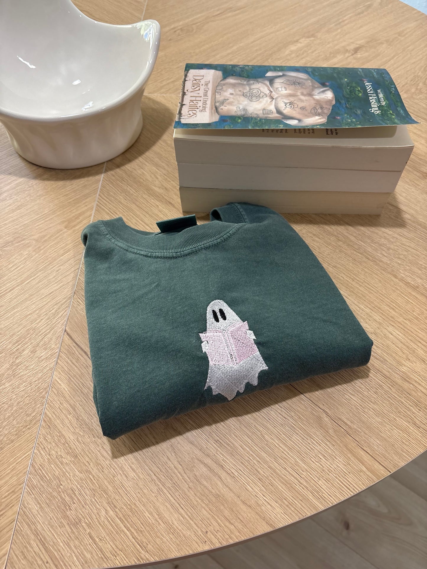 Spooky Bookish Ghost Embroidered Tee