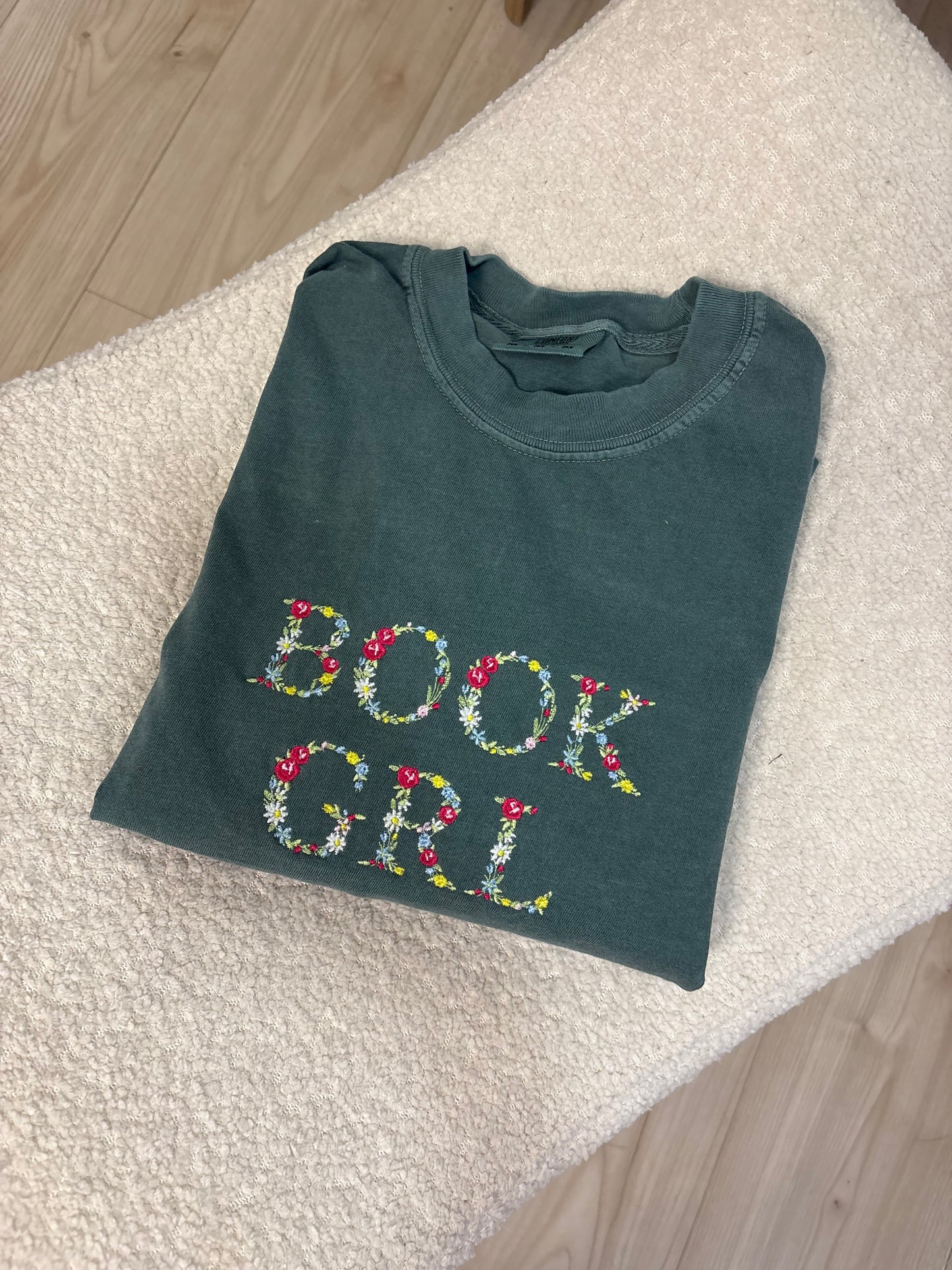 Floral Book Grl Embroidered Tee