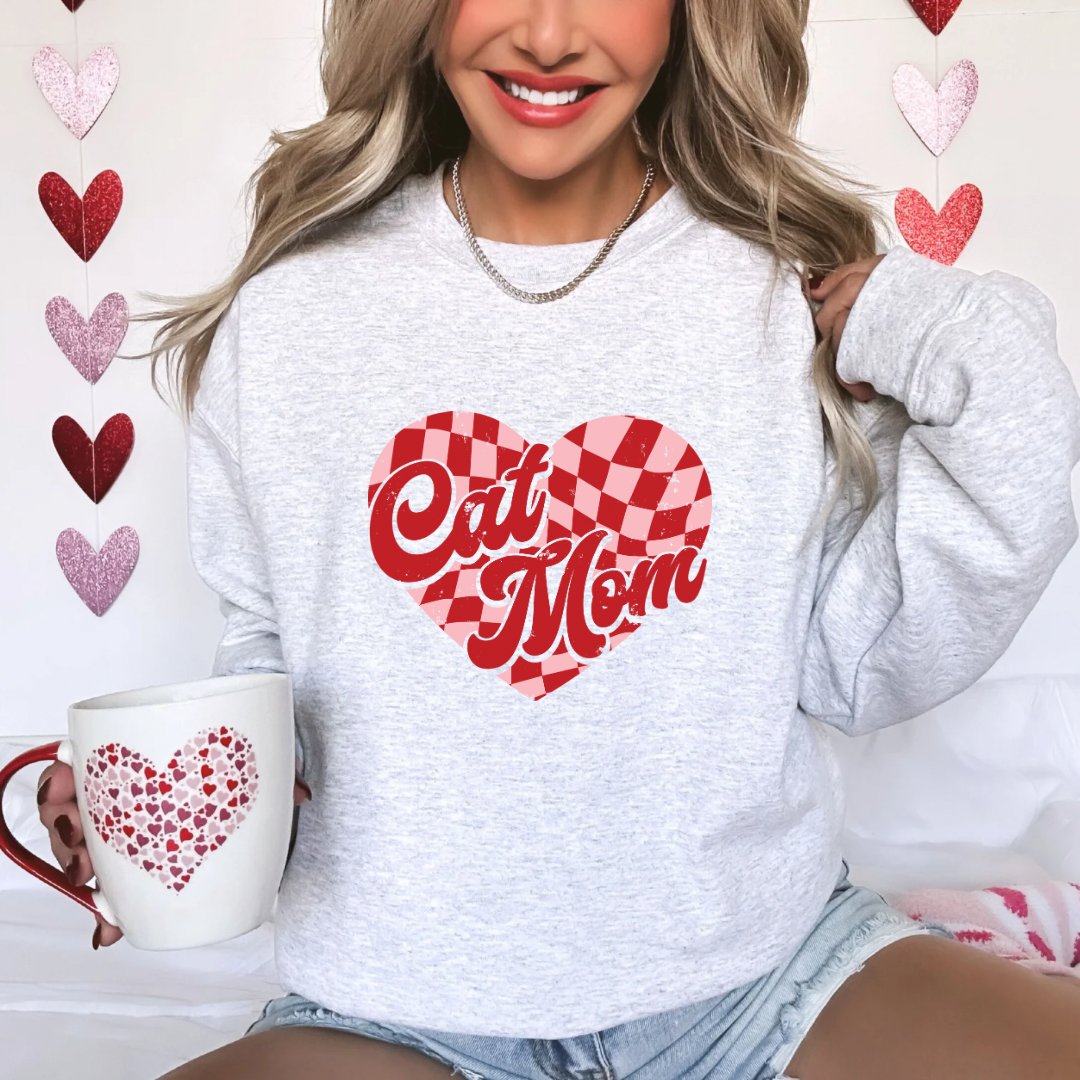 Checkered Cat Mom Valentine Sweatshirt