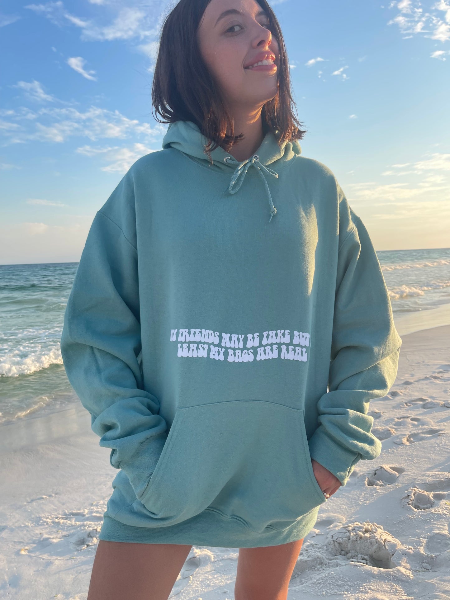 My Friends May Be Fake Puff Print Hoodie