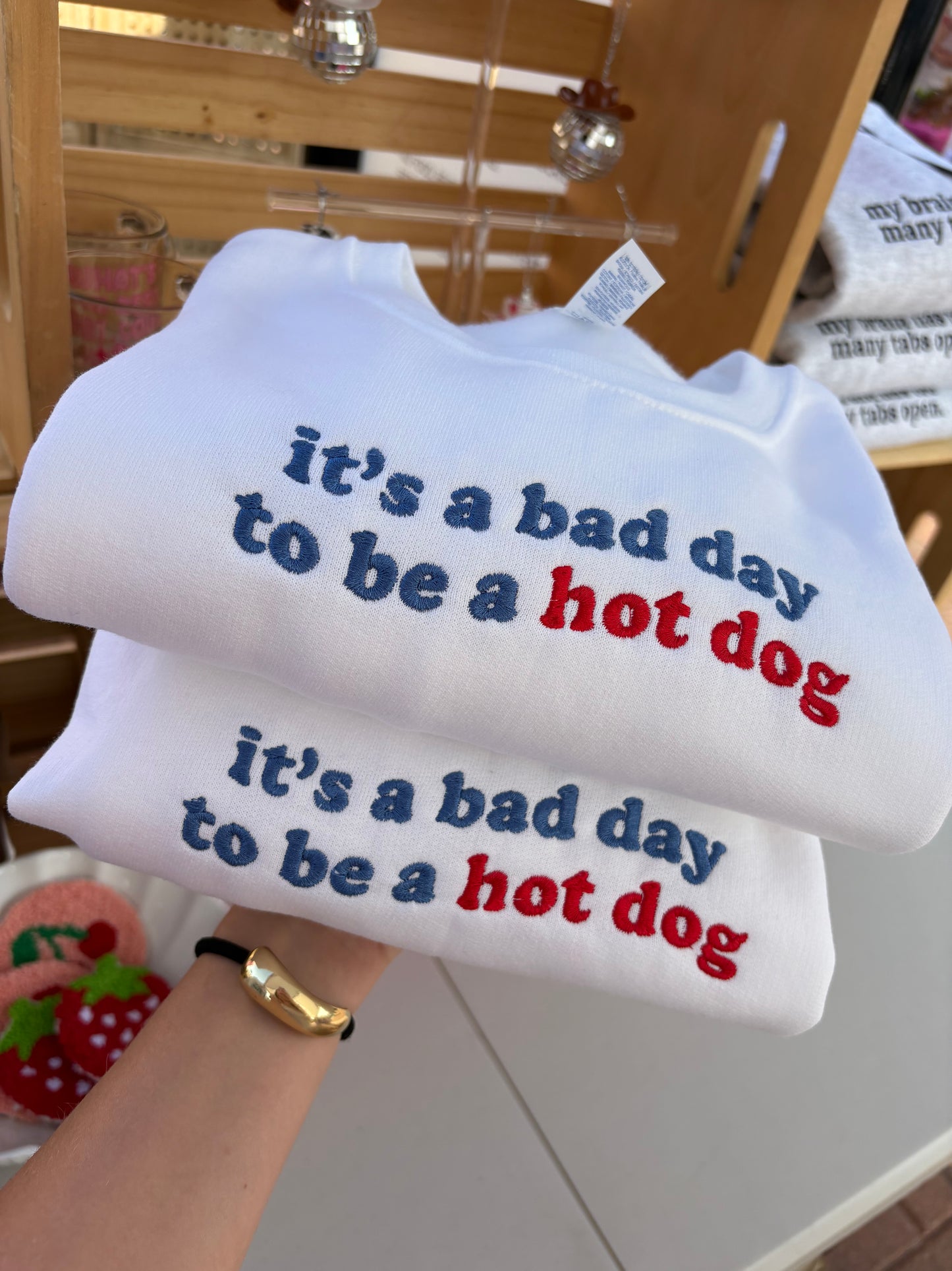 It’s a bad day to be a hot dog crewneck