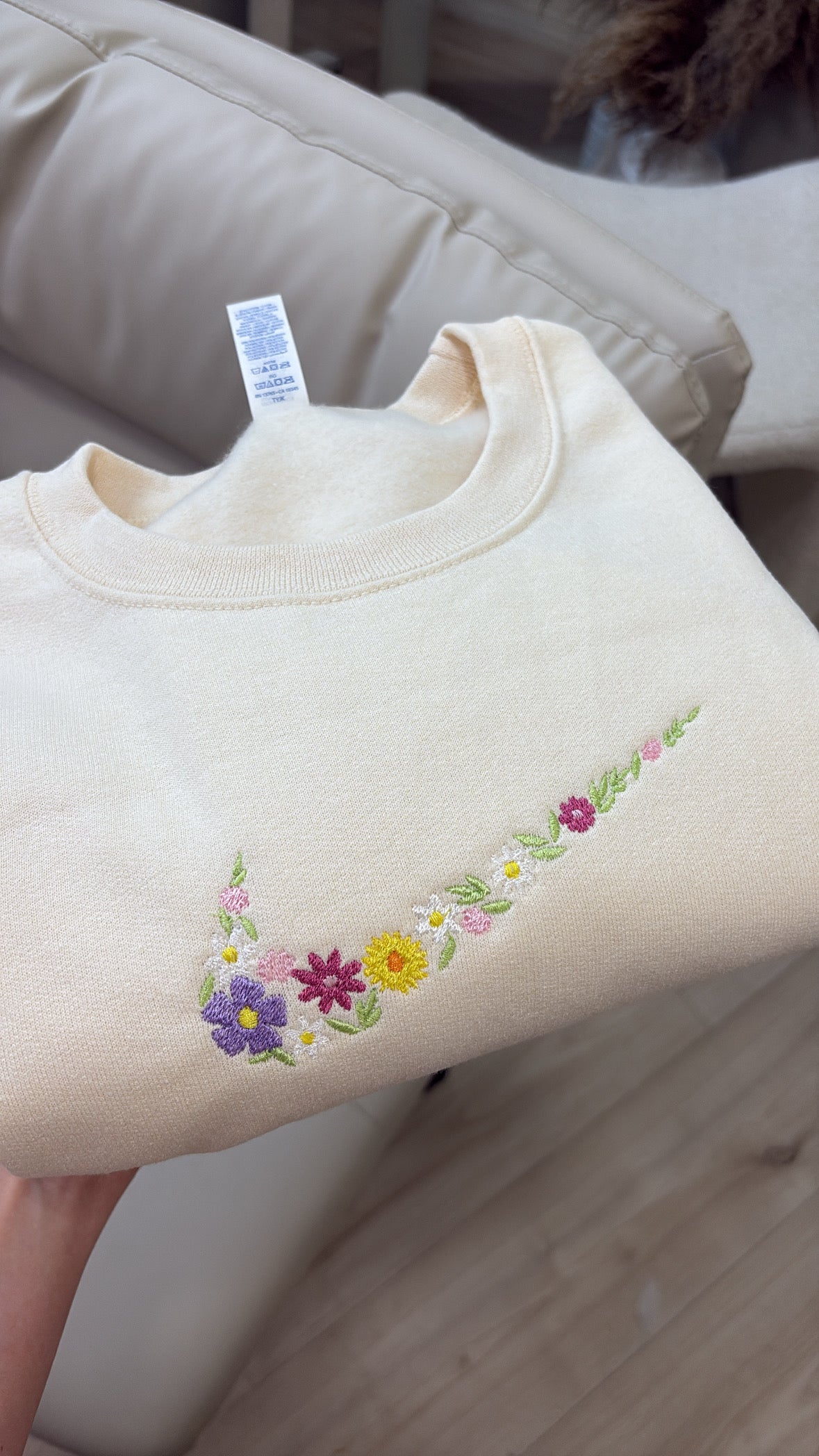 Embroidered Floral NKE Ivory Sweatshirt