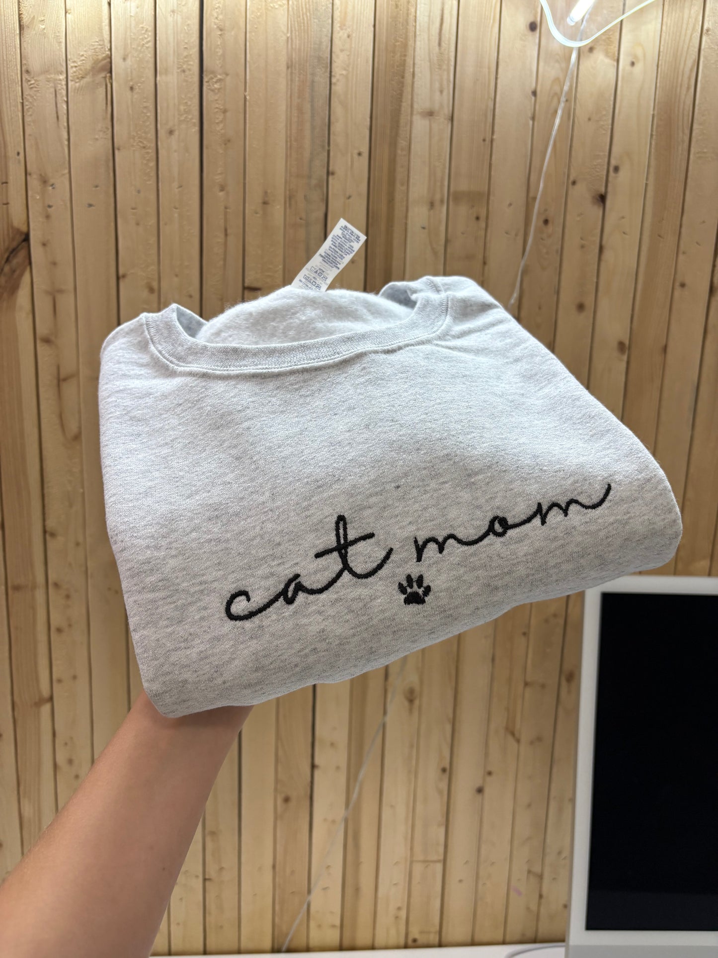 Embroidered Dainty Cat Mom Sweatshirt