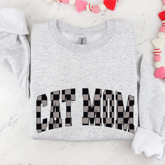 Checkered Cat Mom Sweatshirt
