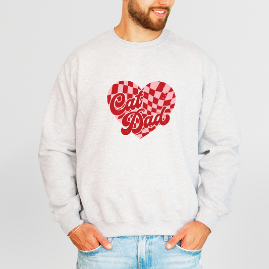 Checkered Heart Cat Dad Sweatshirt