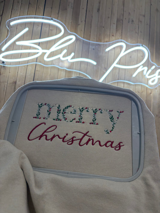 Floral Merry Christmas Embroidered Sweatshirt