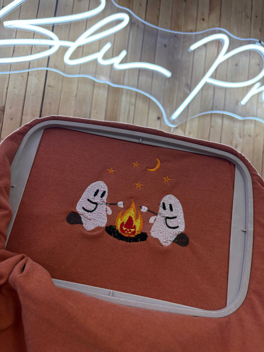 Ghosty Campfire Spooky Embroidered Tee