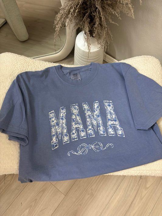 Blue Bow Coquette Mama Tee
