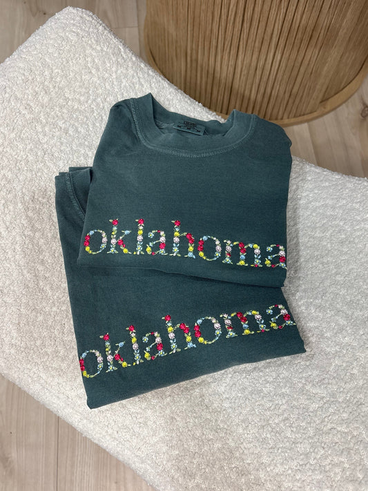 Oklahoma Floral Embroidered Tee