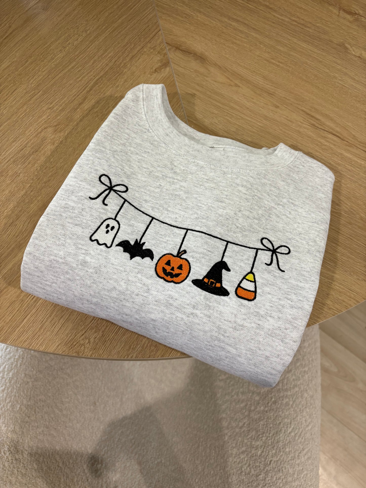 Spooky Coquette Halloween Embroidered Doodle Sweatshirt