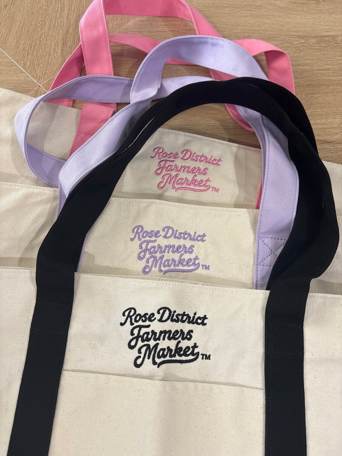 Rose District Farmers Market Embroidered Tote