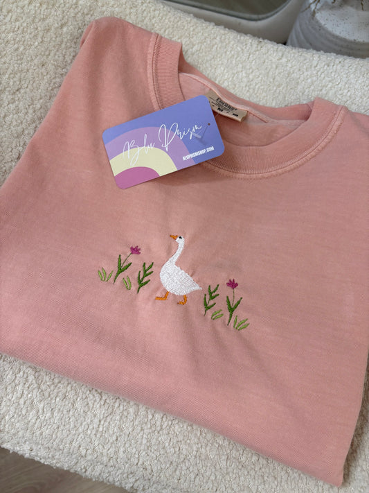 Embroidered Floral Goose Tee