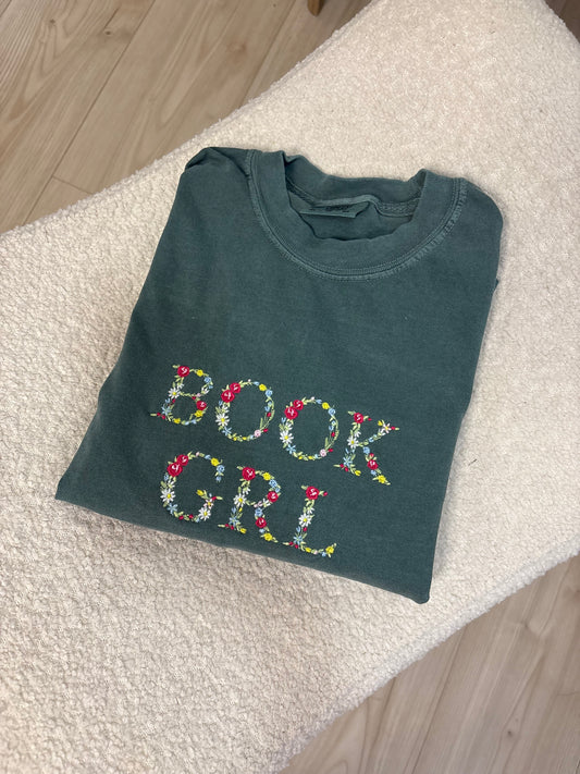 Floral Book Grl Embroidered Tee