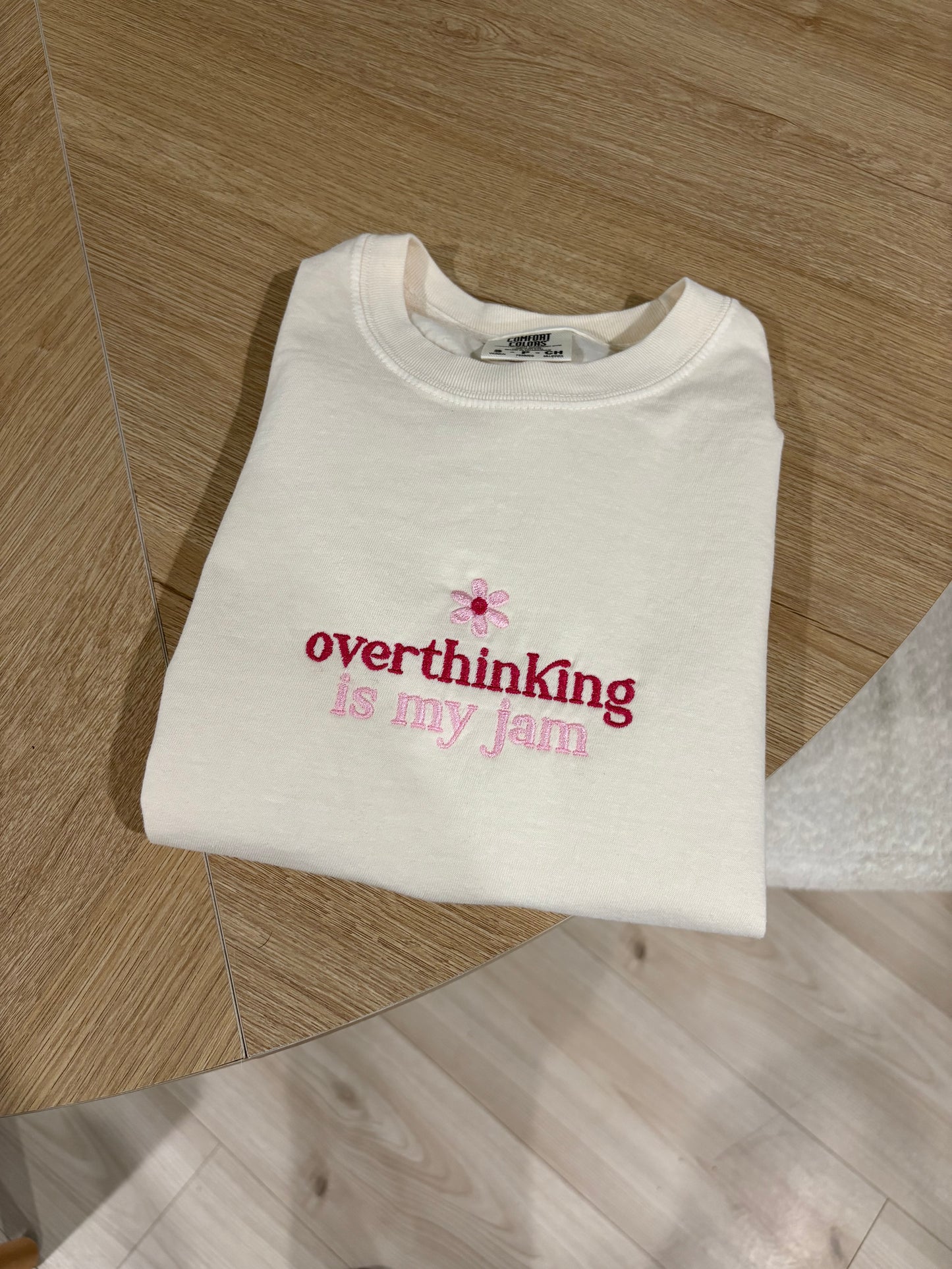 Overthinking Is My Jam Embroidered Crop Tee