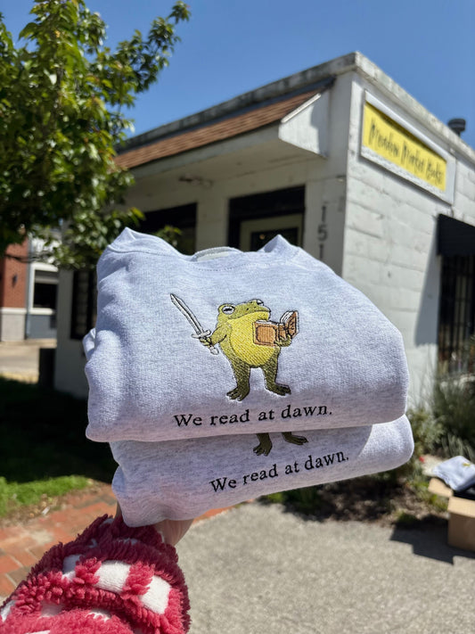 We Read At Dawn Embroidered Frog Sweatshirt
