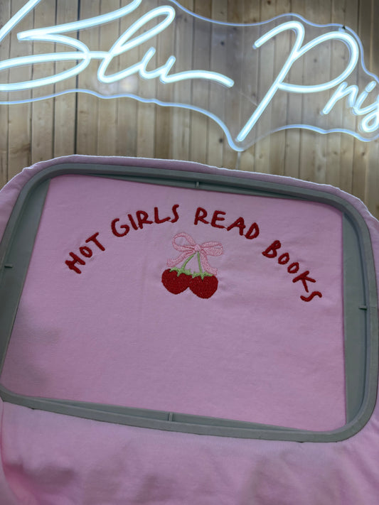 Hot Girls Read Books Embroidered Tee