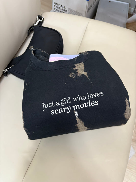 Just A Girl Who Loves Scary Movies Embroidered Sweatshirt
