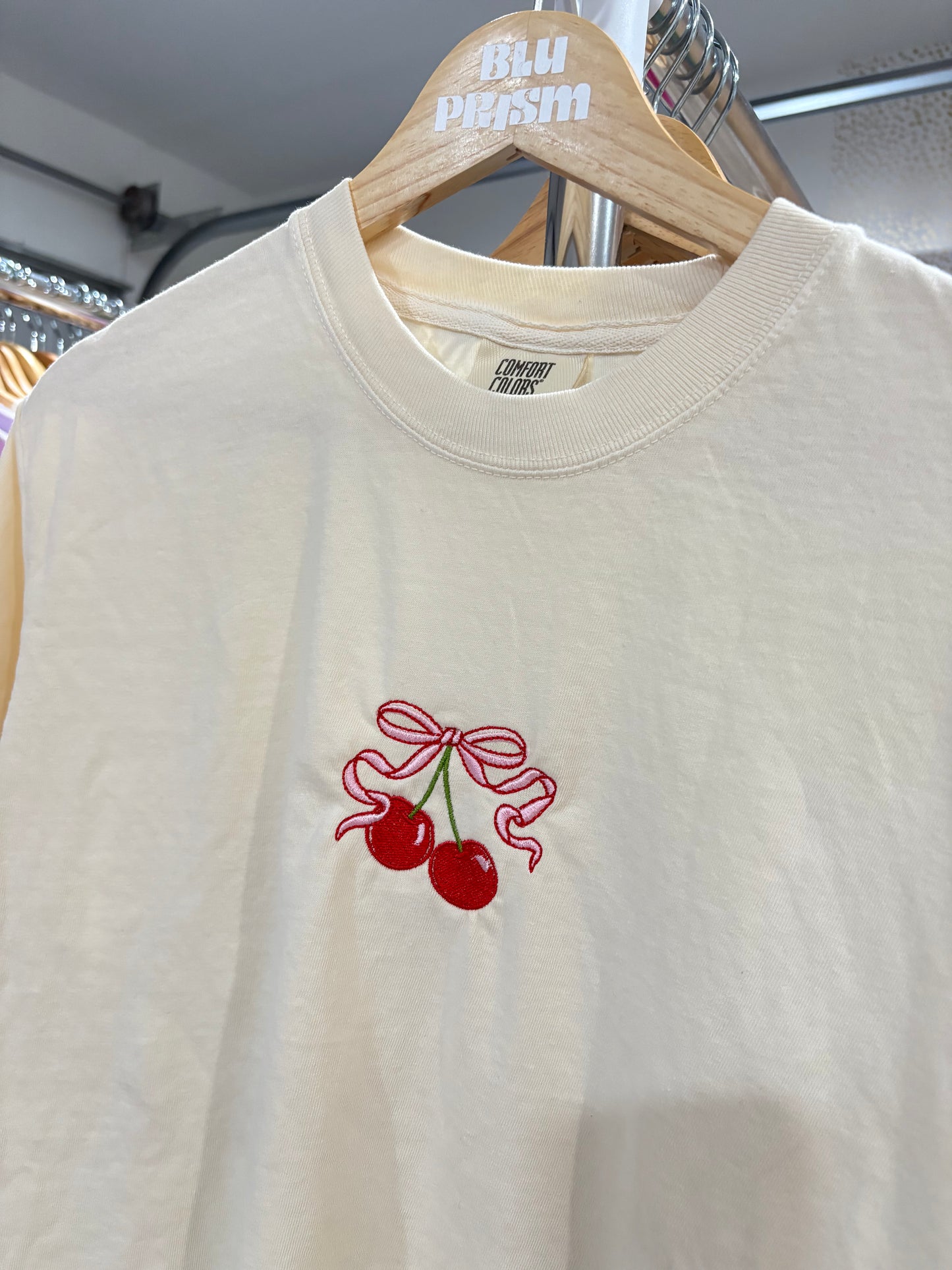 Embroidered Cherry Crop Tee