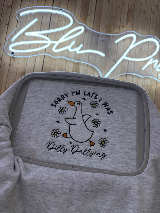 Sorry I’M Late Embroidered Sweatshirt