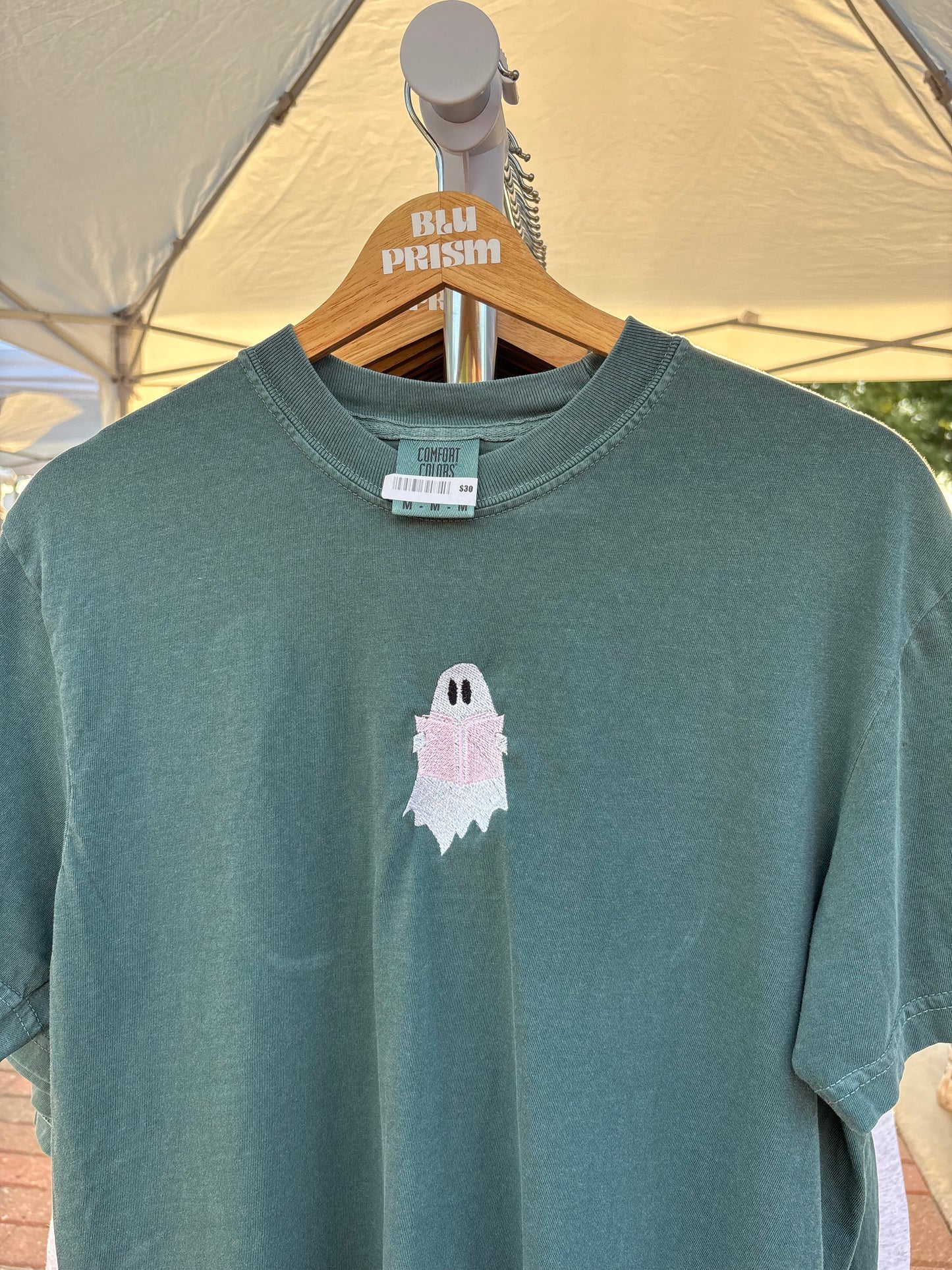 Spooky Bookish Ghost Embroidered Tee