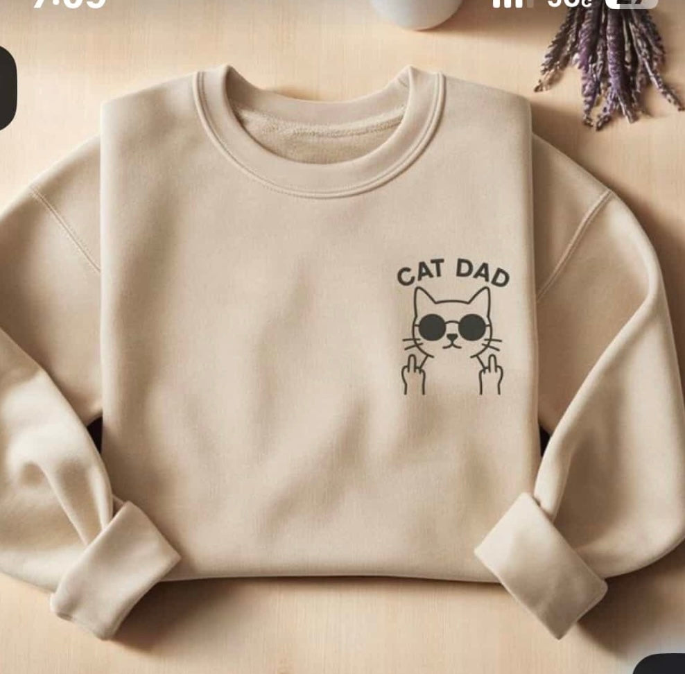 Custom Cat Dad Tee Black Large