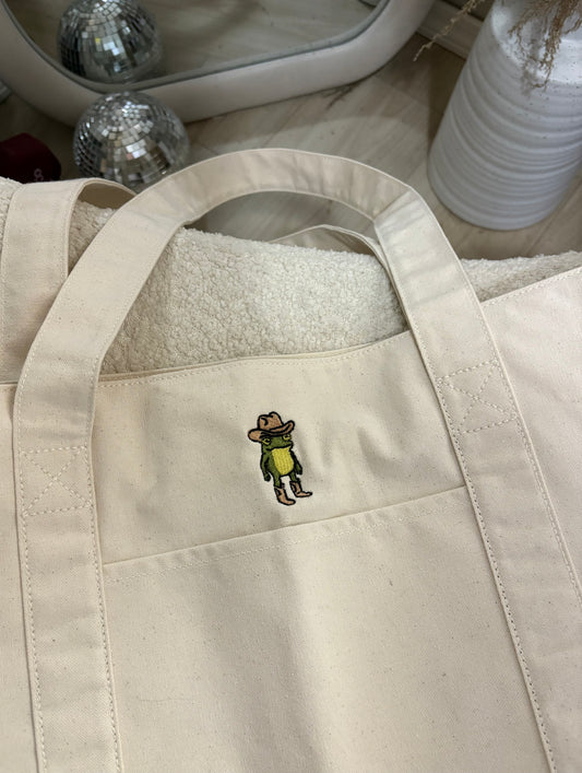 Cowboy Frog Embroidered Tote