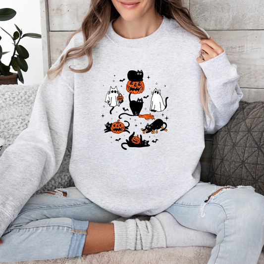 Spooky Ghost Cat Halloween Sweatshirt